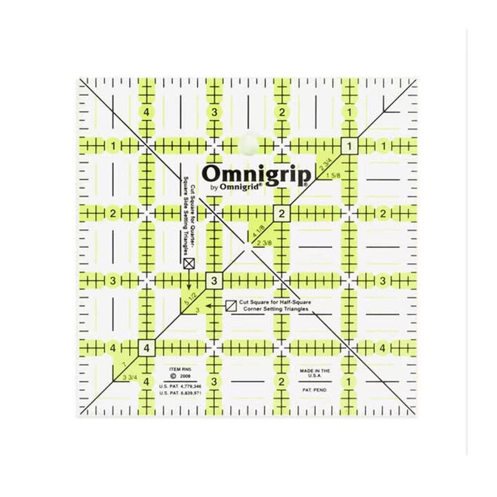 5 Inch Square Omnigrip by Omnigrid Green Tint Quilting Ruler
